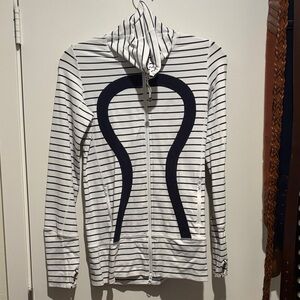 Lululemon Athletica Navy and White Striped Zip Hoodie